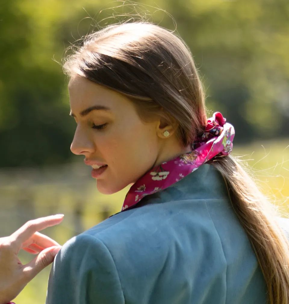 Oopsie Daisy Fuchsia Pink Medium Tail Silk Scrunchie