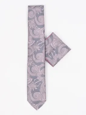 Piero Butti Pink Paisley Print Tie and Pocket Square Set – PBTPS037