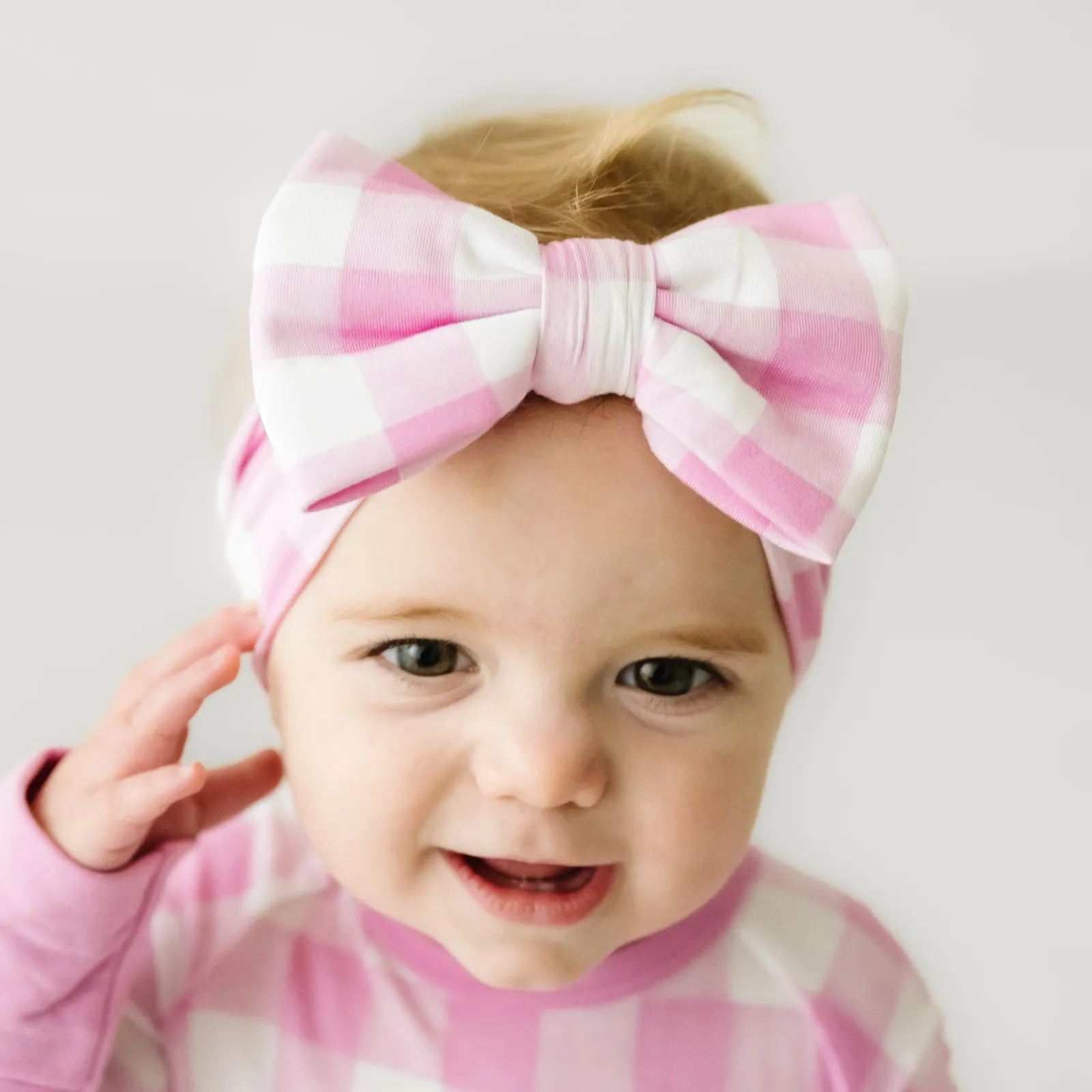 Pink Gingham Luxe Bow Headband