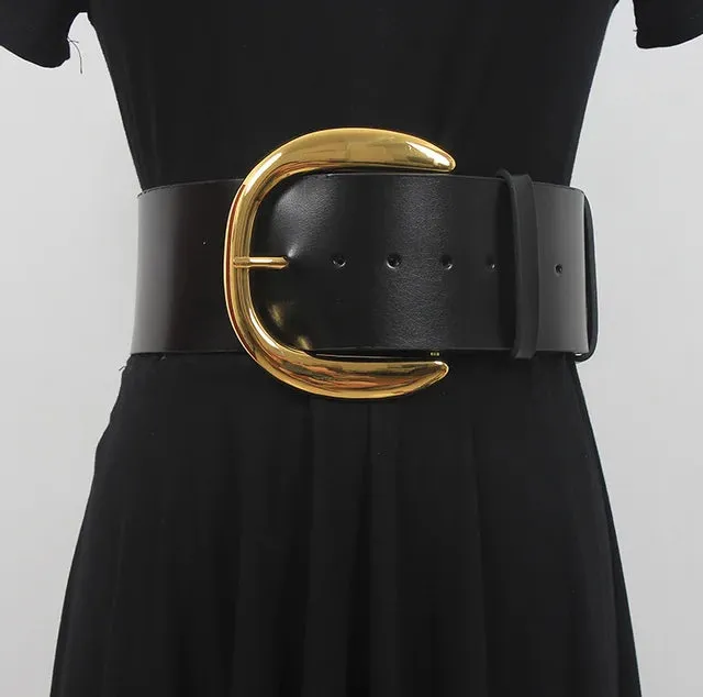 Pre Order:  Curved Buckle Wide Leather Belt