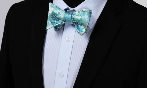 Silvery Green, Seafoam, Turquoise Floral Self-Tie Bow Tie & Matching Pocket Square