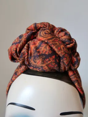 SMALL KNOT Vintage Style Pre-tied Headband in Orange Paisley🎃