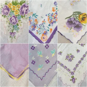 SOLD Vintage 40s/50s Hankies, Purple Yellow 6 Piece Lot #12