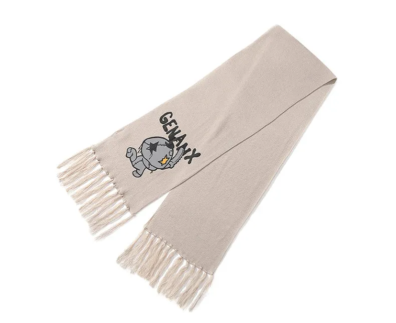 Street Reversible Woolen Letter Print Tassel Scarves