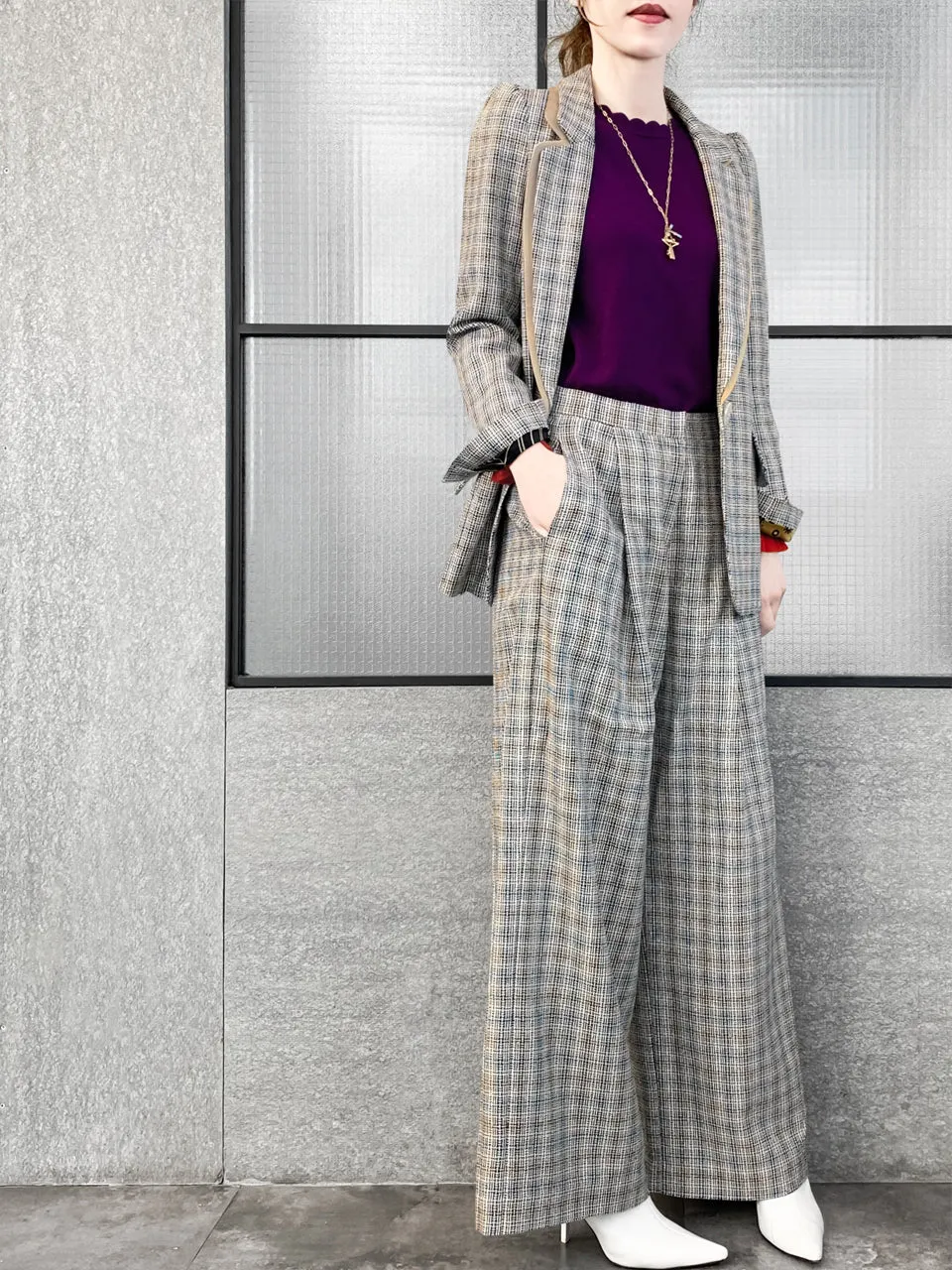 Surprise Sale! Classic Plaid Woollen Silk Blended Tailored Jacket