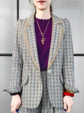 Surprise Sale! Classic Plaid Woollen Silk Blended Tailored Jacket