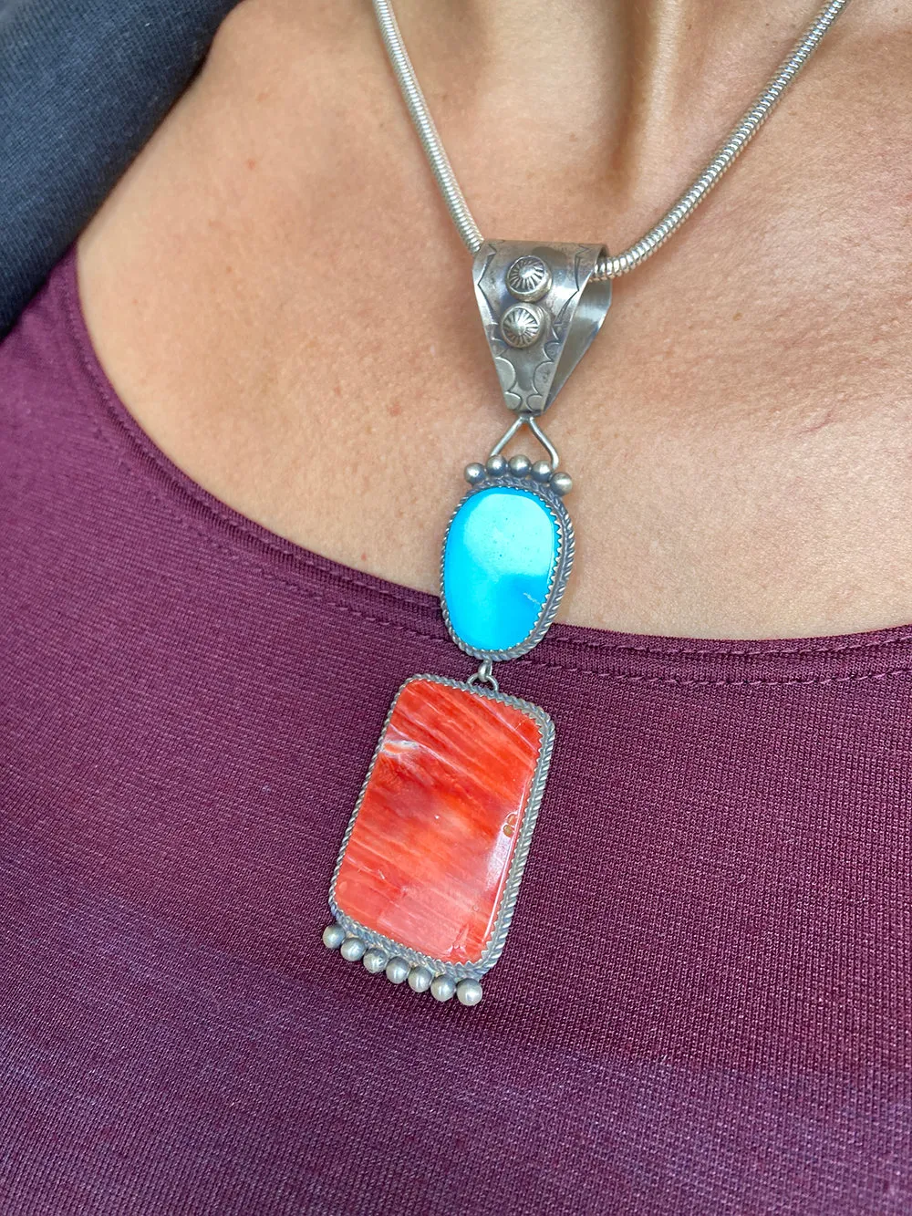 Turquoise, Spiny & Sterling Silver Pendant