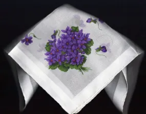 *VINTAGE KREIER HAND STITCHED ROLLED HEM VIOLETS HANDKERCHIEF HANKY HANKIE - BEAUTIFUL