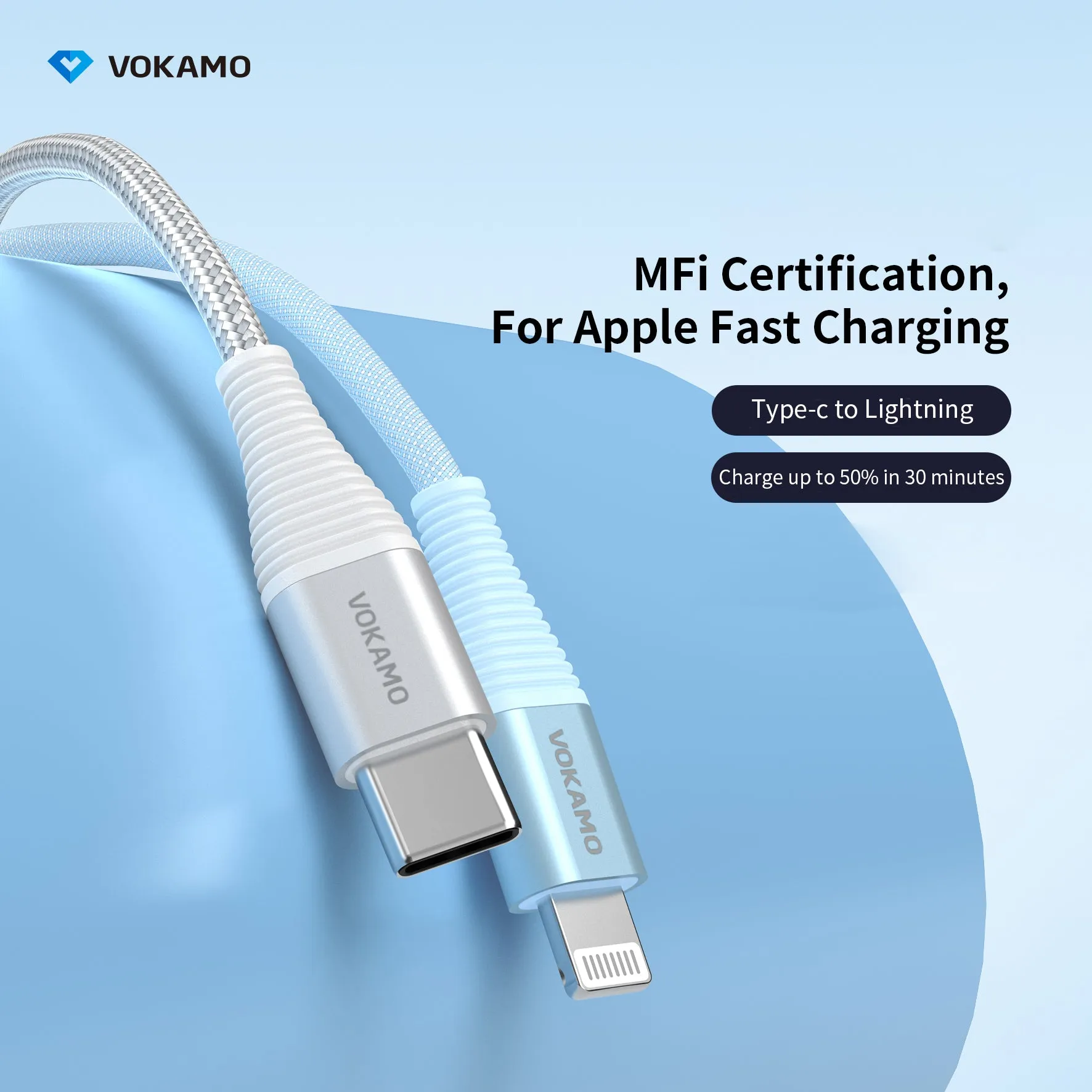 VOKAMO Nylon Braided MFi Certified USB-C to Lightning Cable(1.2m/4ft)