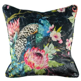 Walter Knabe Pillow 20" Velvet Elegant Peacock Grey