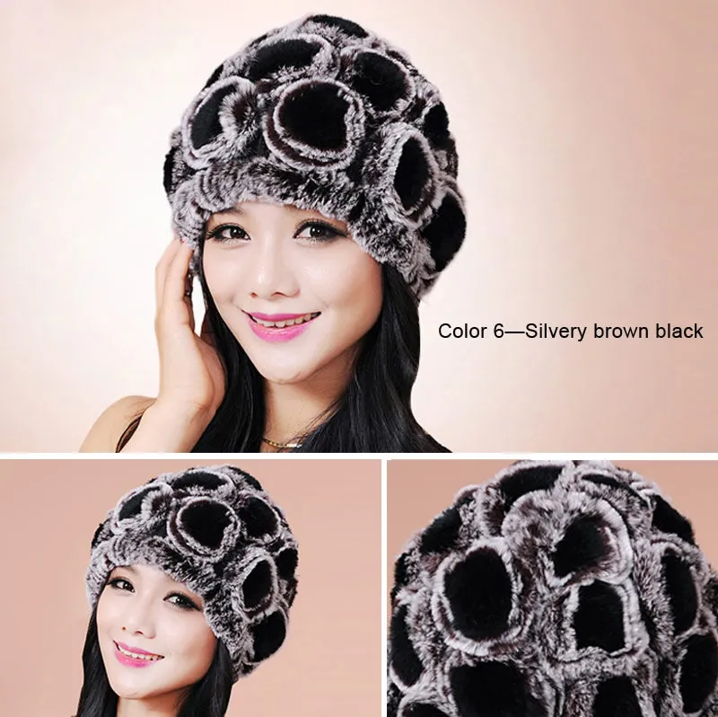 Winter Hats for Women Knitted Real Rex Rabbit Fur Hat Skullies Beanie Cap Womens Winter Hats Fur Story FS13601