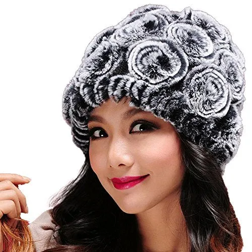 Winter Hats for Women Knitted Real Rex Rabbit Fur Hat Skullies Beanie Cap Womens Winter Hats Fur Story FS13601