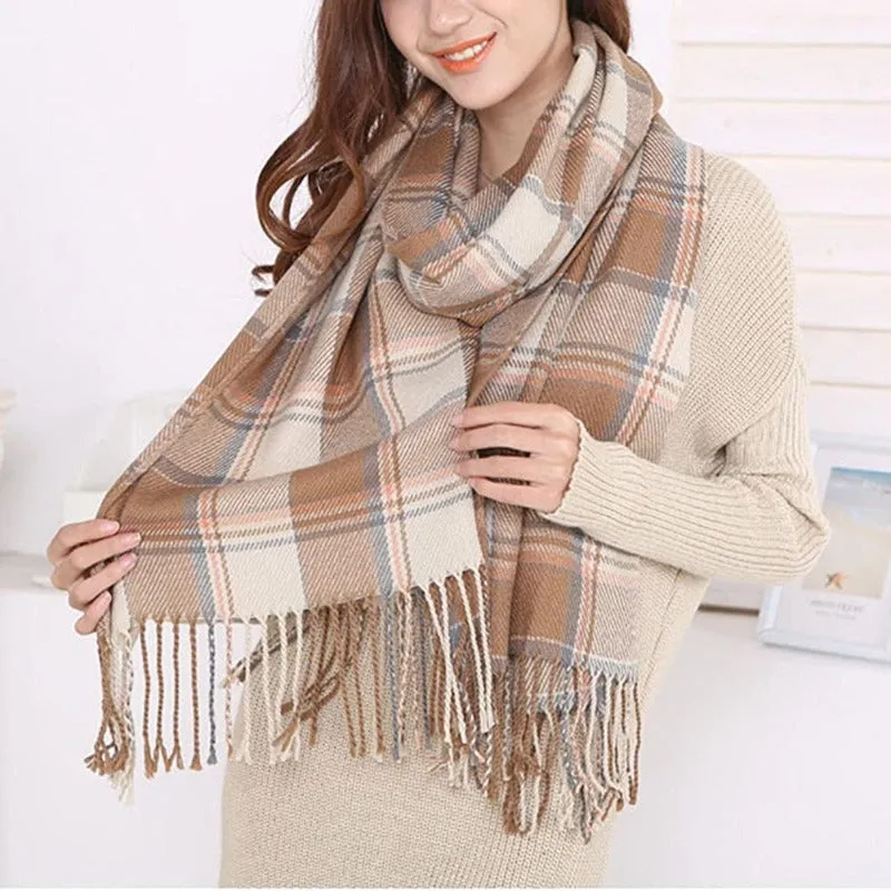 Women's Long Shawl Big Grid Winter Warm Lattice Large Scarf