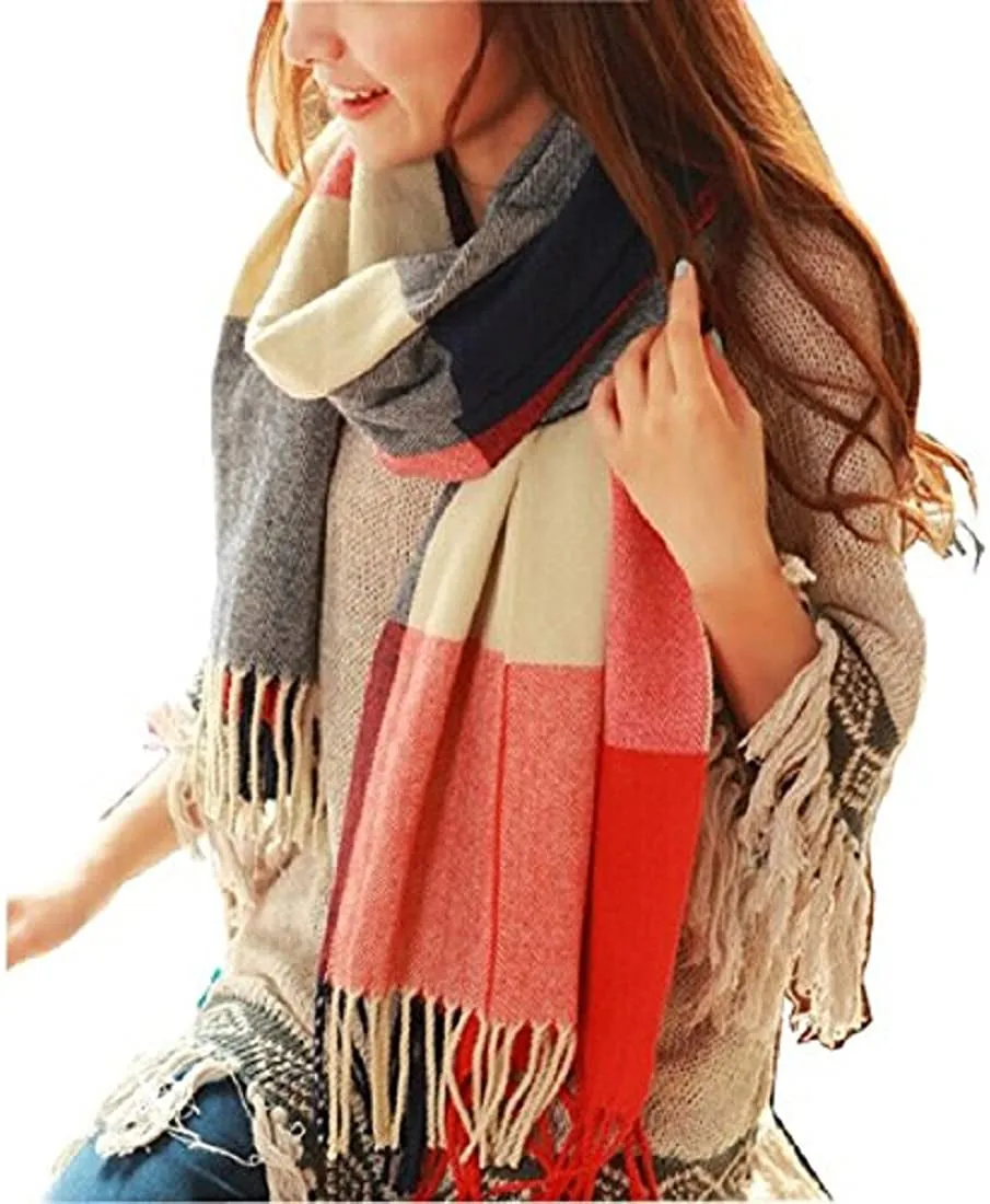 Women's Long Shawl Big Grid Winter Warm Lattice Large Scarf