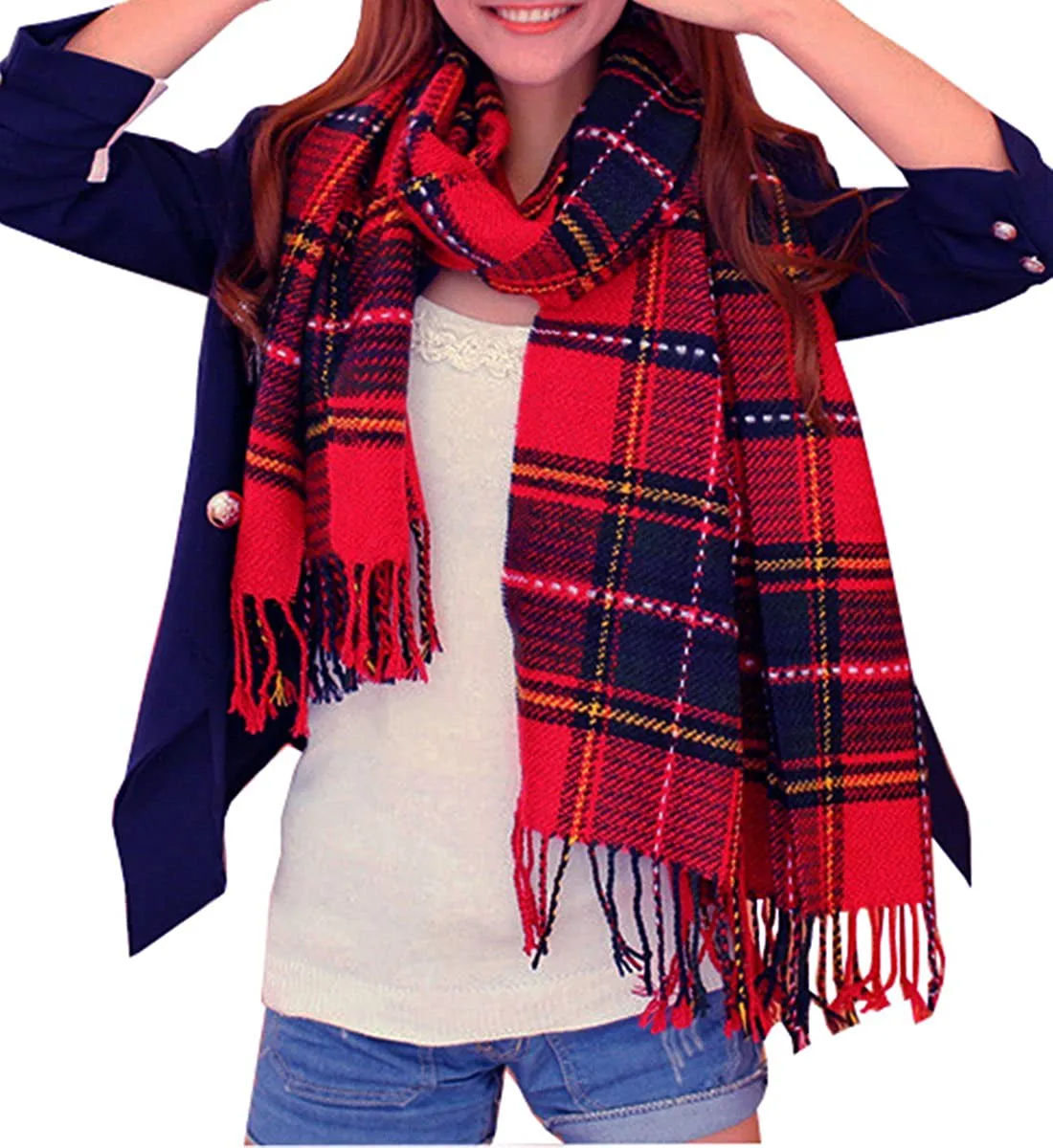 Women's Long Shawl Big Grid Winter Warm Lattice Large Scarf